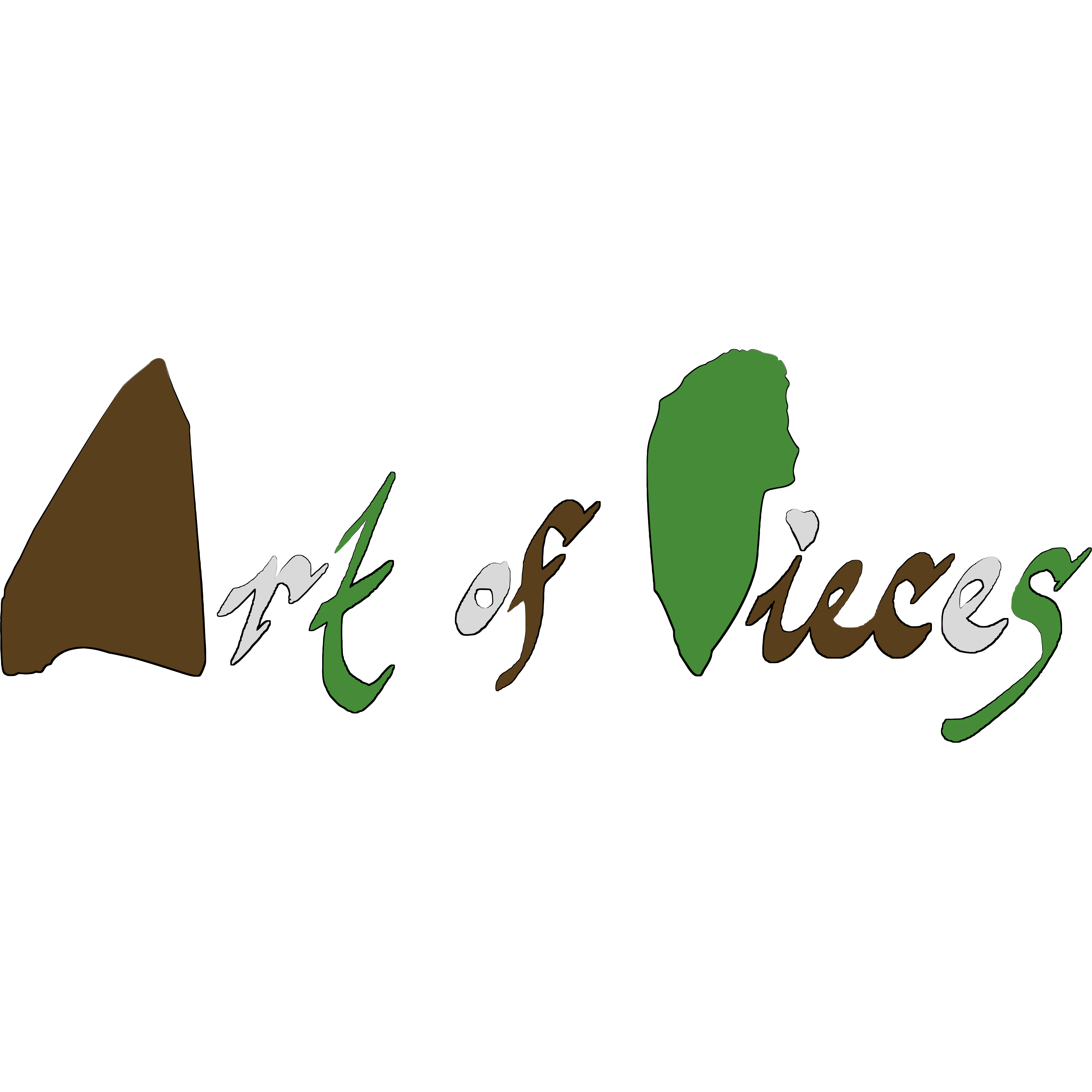 My logo for my mother's art brand Art of Pieces.  It features lettering based on her broken glass art and her calligraphy that reads 'Art of Pieces'.